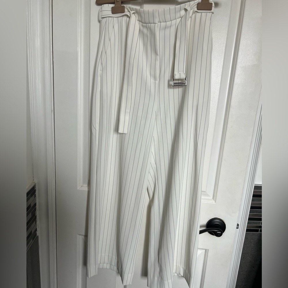 White pinstripe trousers